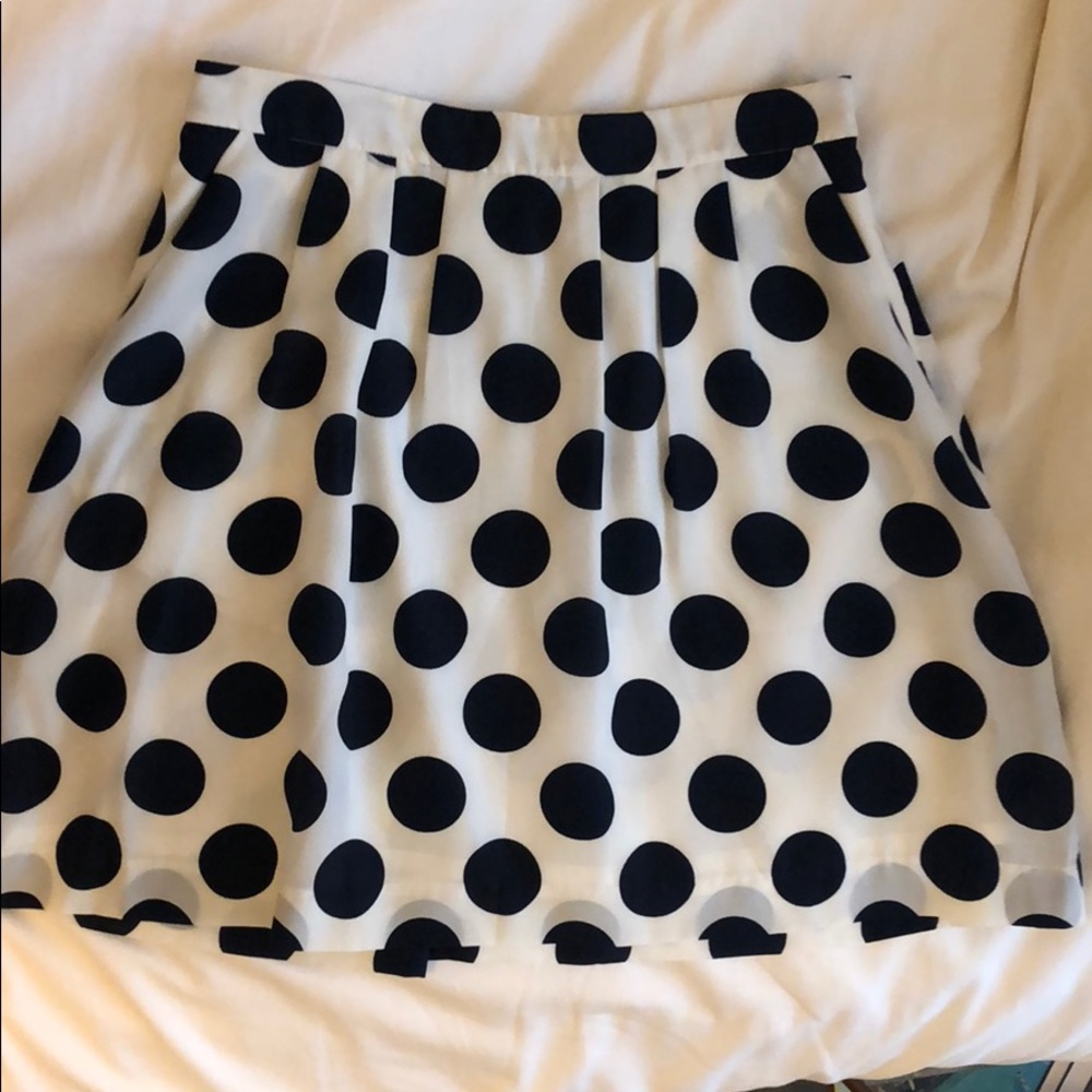 J Crew white and navy polka dot mini skirt